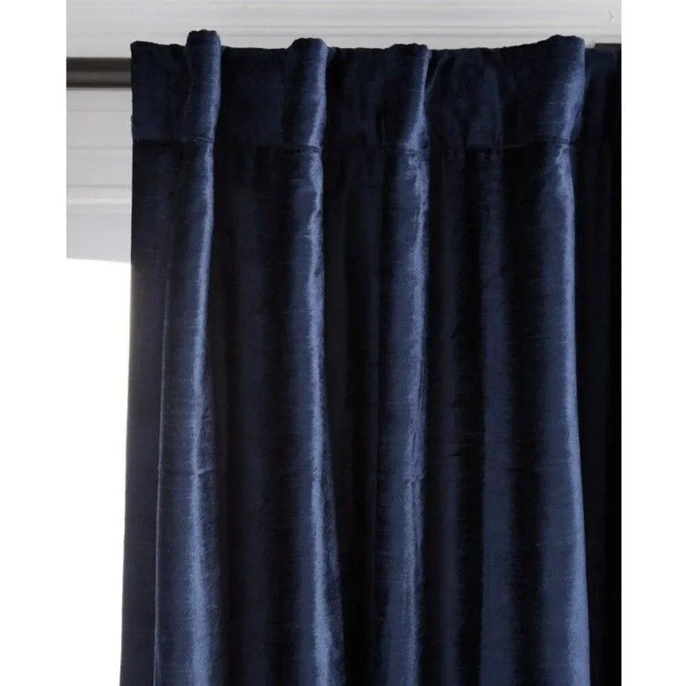 NEW Quince Navy Luster Velvet Room Darkening Curtain Panel 48